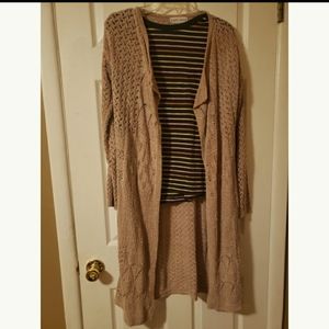 Long Dusty Rose Pointelle Cardigan